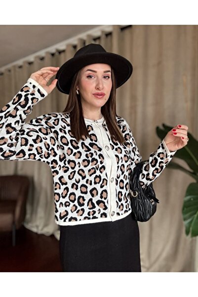 ÇAĞLA KURT White Leopard Cardigan Women