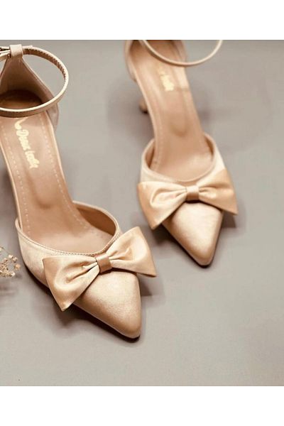 LARİNA SHOES Satin Material Evening Dress Women's Shoes with Bow Detail