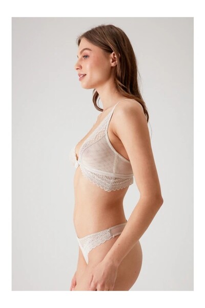 Pierre Cardin Lace Detailed Bralet Bra Suit Stone