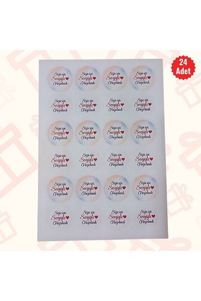 MUTLUYÜZ 24 Gift Tags (Sticker) Matte Printing, 4 cm X 4 Cm, "Prepared with Love for You"