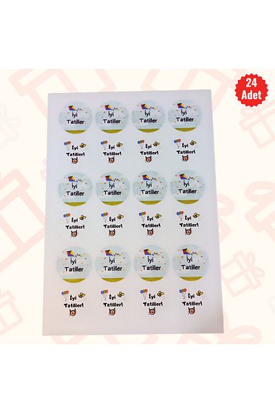 MUTLUYÜZ 24 pcs - Holiday Stickers for Students (STICKER) MATT PRINTING, 4 Cm X 4 Cm, "Happy Holidays!"