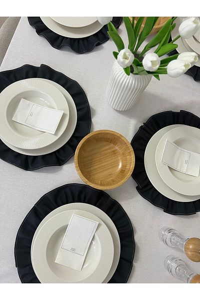 Mirilliahome Στρογγυλό βαμβακερό λινό αμερικανικό σερβίτσιο και πλάκα με μπλε ναυτικό