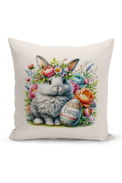 Bertille Home Spring Series Double Sided Digital Printed Throw Pillow Cover (Spring Easter Eastercushion Cover)