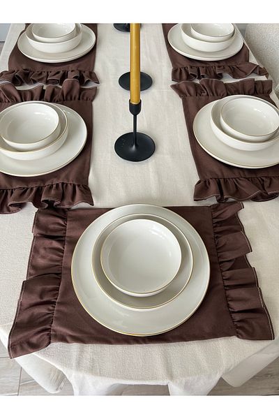 Mirilliahome 6 τεμαχίων βολάν λινό πάπιας American Service and Plate - Λεπτομερές λινό βολάν American Service / Plate