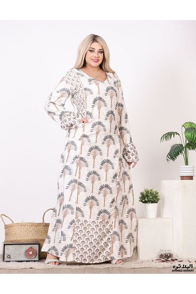 Genrics A flowing and comfortable Cotton jalabiya with a pattern in bright colors.