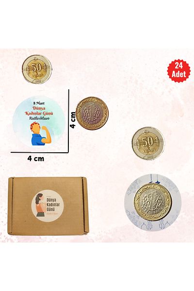MUTLUYÜZ 24LÜ, 8 March Women's Day Labels (Sticker) Matte Printing, 4 cm X 4 cm "International Women's Day"