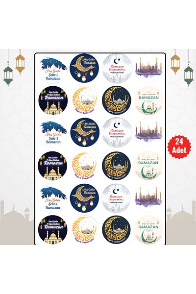 MUTLUYÜZ 24Pcs Ramadan Gift Tags (Sticker) Matte Printing, 4 cm X 4 cm
