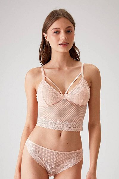 Pierre Cardin Set sutien somon - cu detaliu dungi și dantelă