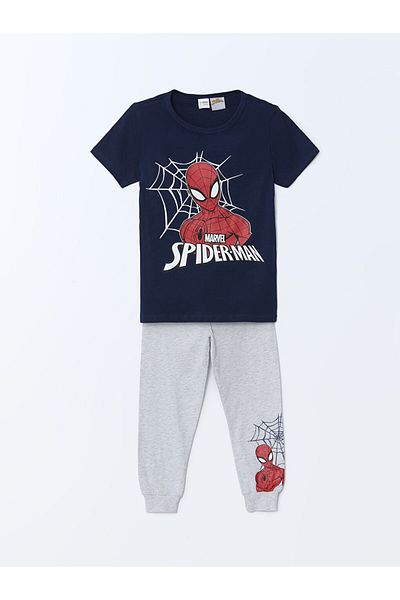 LC Waikiki Lcw Kids Navy Blue Crew Neck Spider-Man Printed Boys' Pajamas Set