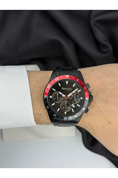 Ferrucci Black Sport Design Ferrucci Steel Band Men's Wrist Watch