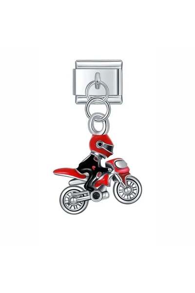 Bluw Jewelry Sallantılı Kırmızı Motor Desenli İtalyan Charm