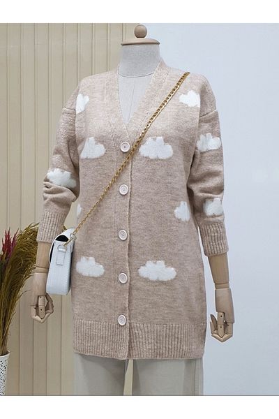 Modamorfo Cloudy Gather with Button Cardigan Cream