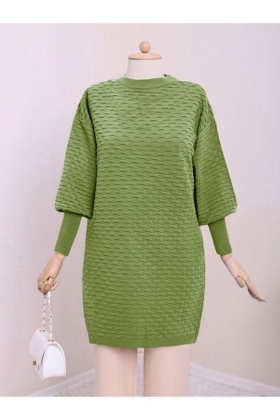 Modamorfo Embossed Pattern Knitwear Tunic -A.Green