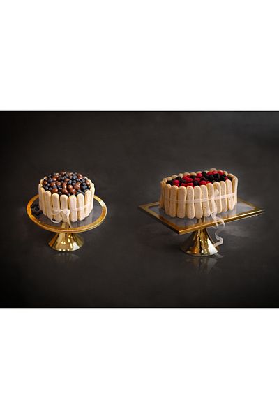 Rabo Craft 2 Piece Luxury Rectangular and Round Footed Cake and Pastry Presentation Stand Dowry Holder