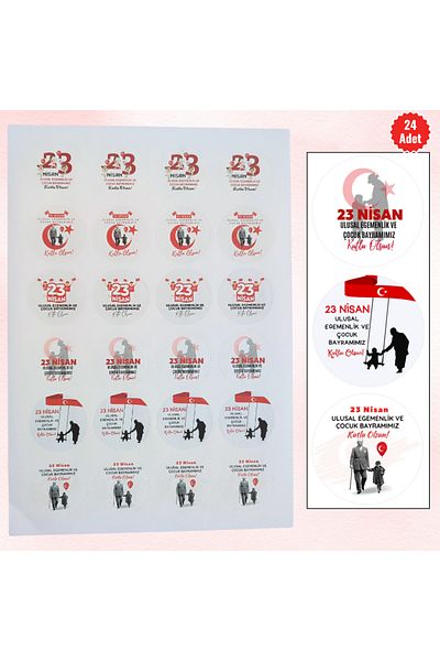 MUTLUYÜZ 24LÜ- 23 April Labels (Sticker) Matte Print, 4 cm X 4 Cm, National Sovereignty and Children's Day