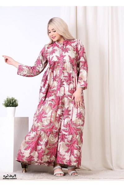 Genrics جلابية قطن مبوش مشجر انسيابية ومريحة بالوان زاهية