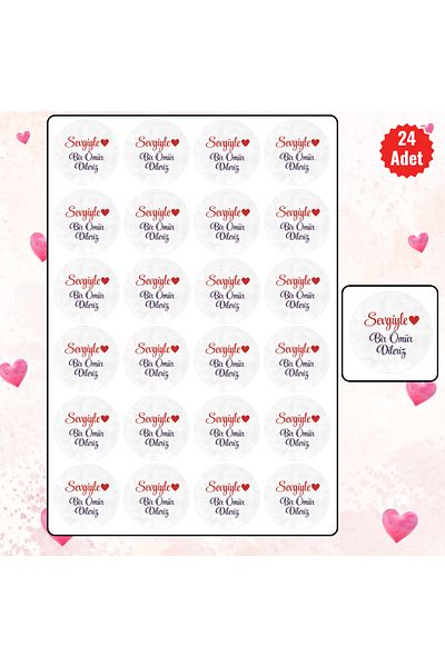 MUTLUYÜZ 24 Pcs- Valentine's Day Gift Tags (Sticker) Matte Printing 4 cm X 4 Cm,"We Wish You a Life of Love"