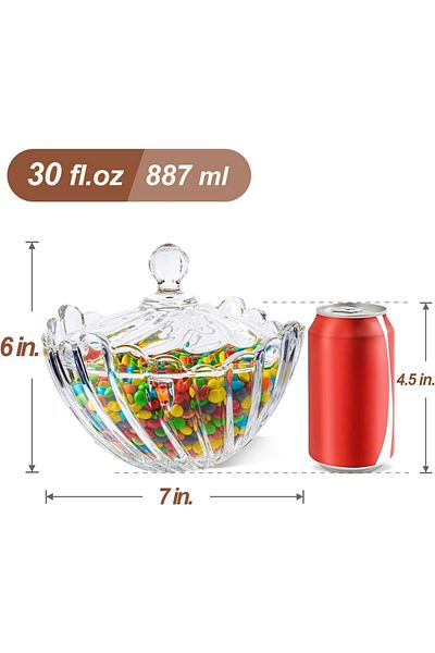 Home Zone 30OZ Large Glass Candy Jars with lid for Office Desk, Decorative Cute Glass Jar, Jewellery Box