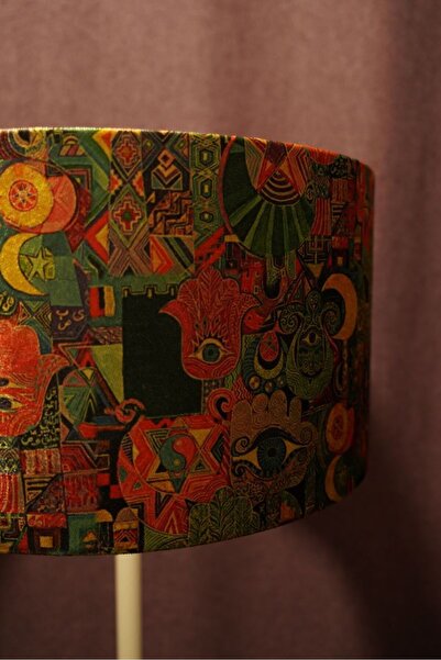 retro home design Krem Ayaklı Gece Yarısı Baskılı Kumaş Şapkalı Lambader Tek Ayaklı Dekoratif Salon Yatak Odası