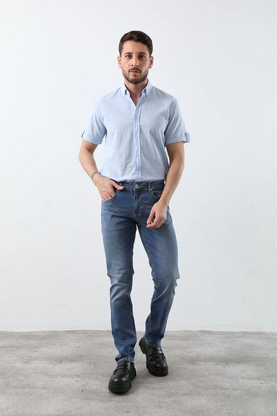 BANNY JEANS Μπλε ανδρικό ίσιο τζιν παντελόνι Lycra κανονικής εφαρμογής