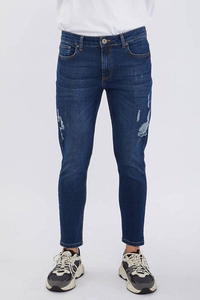 BANNY JEANS Мъжки тъмносини тесни дънки с дължина до глезена