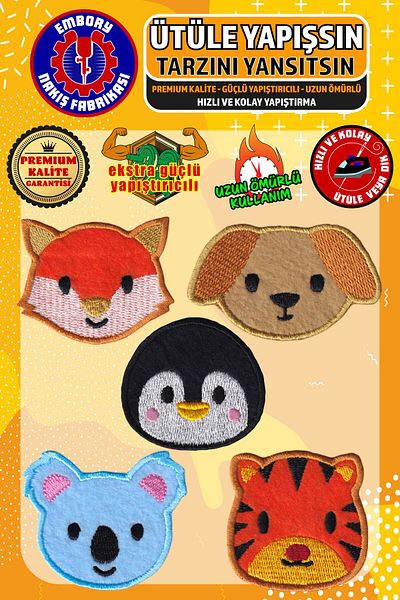 Embory Embleme adezive cu sfoară, set de animale (5 bucăți) Patch de broderie