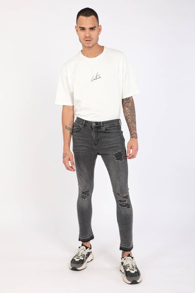 Bluewhite Men's Anthracite Cut-Cut Jean Trousers