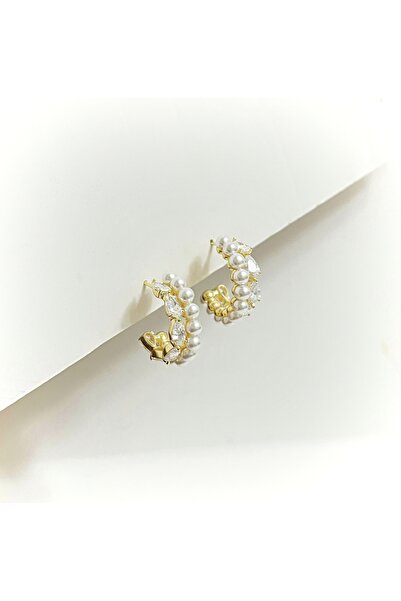 Missus 925 ayar Gümüş İncili - damla Taşlı Halka küpe