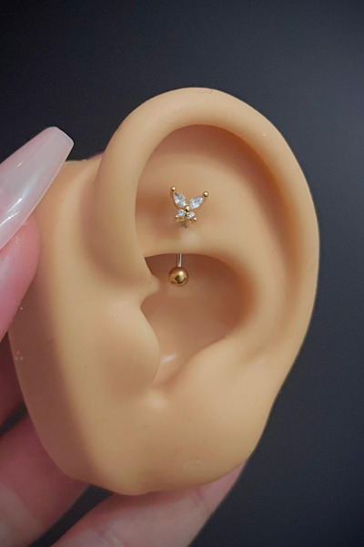 Blisse Piercing Women's Butterfly Figured Zircon Stone Rook and Eyebrow Steel Piercing