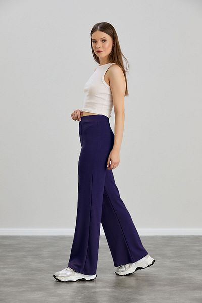 Alos Women's Navy Blue Modal Wide Leg Striped High Waist Soft Textured Lycra Trousers with Elastic Waist