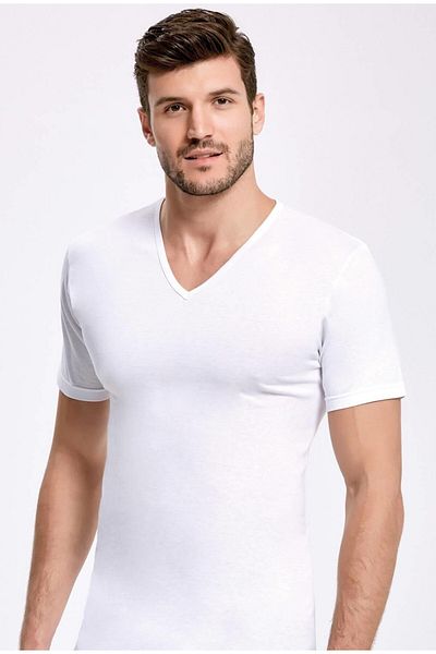 İLKE İÇ GİYİM Men's V-Neck Short Sleeve Tank White