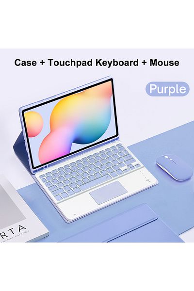 HUAIBX Spanish keyboard Bright purple D Case For Samsung Galaxy Tab S6 lite 10.4 Inch Detachable Keyboard C