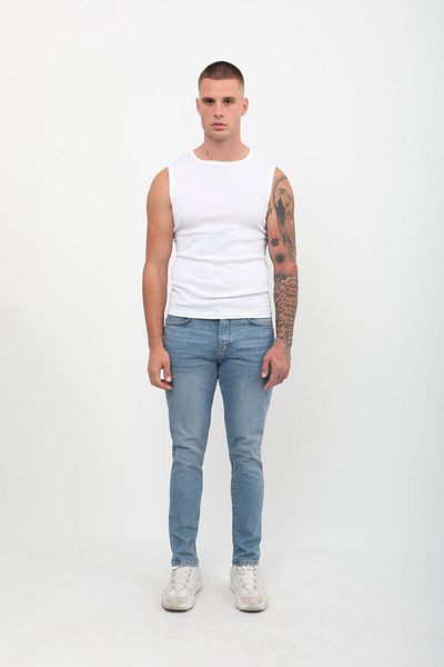 Bluewhite Ανδρικό Skinny Fit Παντελόνι με χαμηλή μέση λεπτή εφαρμογή με στενό πόδι Lycra Blue Jean