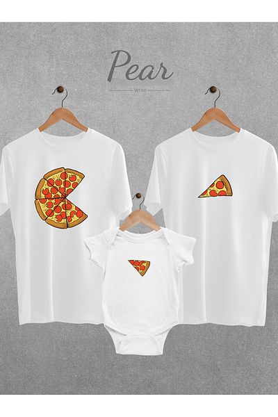 Pear Wear Pizza Printed Set of 3 Mother Father Baby Bodysuit Oversize T-Shirt Body