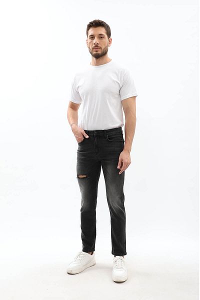 Bluewhite Ανδρικό Slim Fit Ripped Detail Ανθρακί τζιν παντελόνι