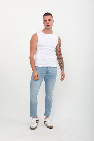 Bluewhite Pantaloni de jeans albastru deschis pentru bărbați, slim fit, talie...