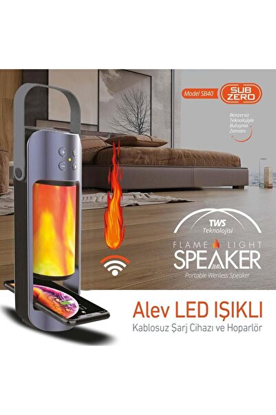 Subzero SB40 Alev Led Işıklı Bluetooth Hoparlör Bluetooth/Usb/Sd/Aux/Kablosuz Şarj