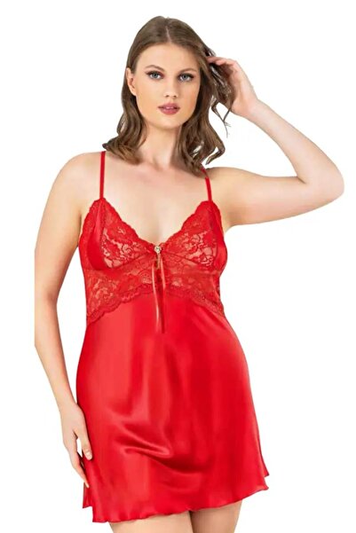 Viselya Cămașă de noapte din satin cu dantelă roșie