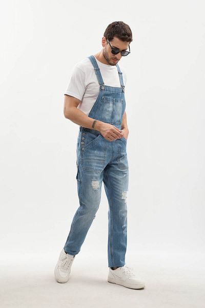 MARKAPIA Salopetă de jeans pentru bărbați, pantaloni, albastru gheață