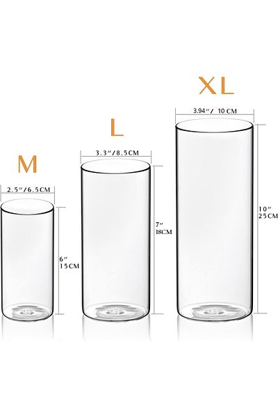 Home Zone Set of 3 Decorative Cylindrical Vase Clear (M+L+XL)