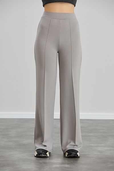 Alos Women's Gray Modal Wide Leg Striped High Waist Soft Textured Lycra Trousers with Elastic Waist