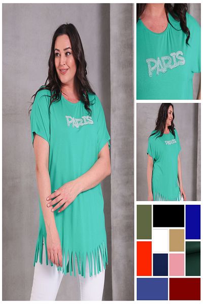 xlargebutik Green Skirt Tip Tassel Detail Bluz