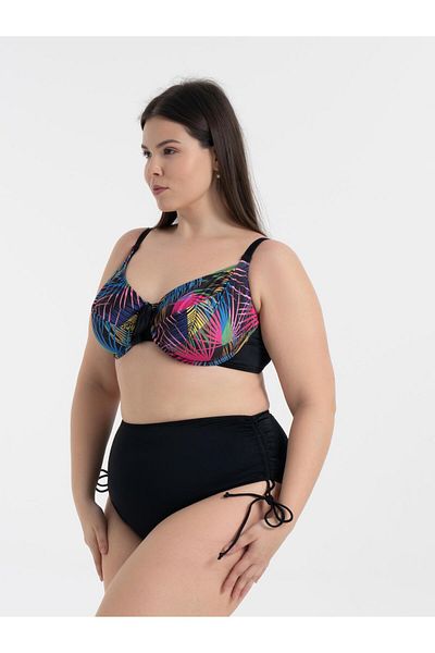 AQUAVİVA Aquaviva Women's Plus Size Black Palm Pattern Daniela Underwire Supported Bikini Set