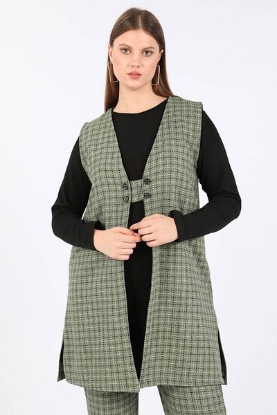 Bluewhite Γυναικείο Σετ Καρό Γιλέκο Plus Size 3 τεμαχίων Πράσινο