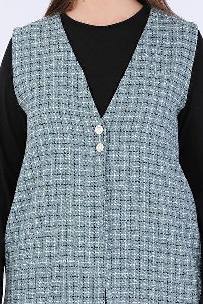 Bluewhite Жіночий комплект з великим розміром у клітинку з жилеткою, 3 предмети, синій