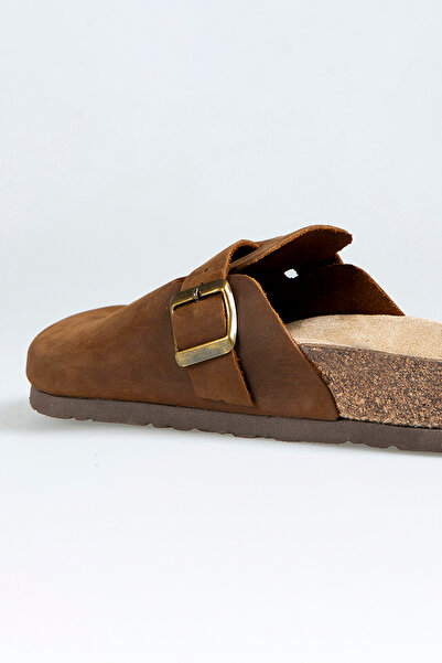 walviss Impulo Kadın Hakiki Deri Tek Tokalı Rahat Kalıp Taba Rengi Terlik