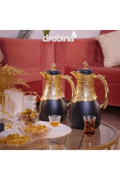 drobina Dropina luxury black and gold thermos set