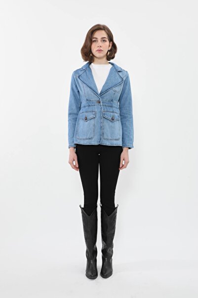 BANNY JEANS Women's Long Sleeve Single Button Jean Jacket Light Blue