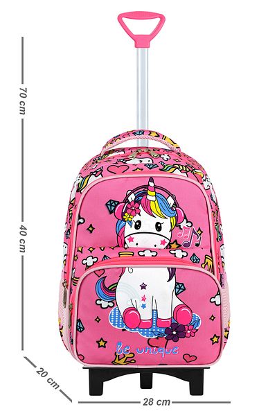 Kingston Hill Unicorn Rickshaw 3-Piece Primary School Bag Set - Fixed Rickshaw Mechanism (Foldable Front Leg)