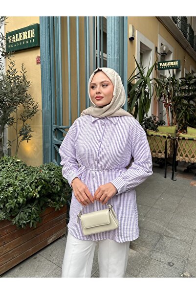 VOLT CLOTHİNG Γυναικείο πουκάμισο με ριγέ δεμένο στη μέση